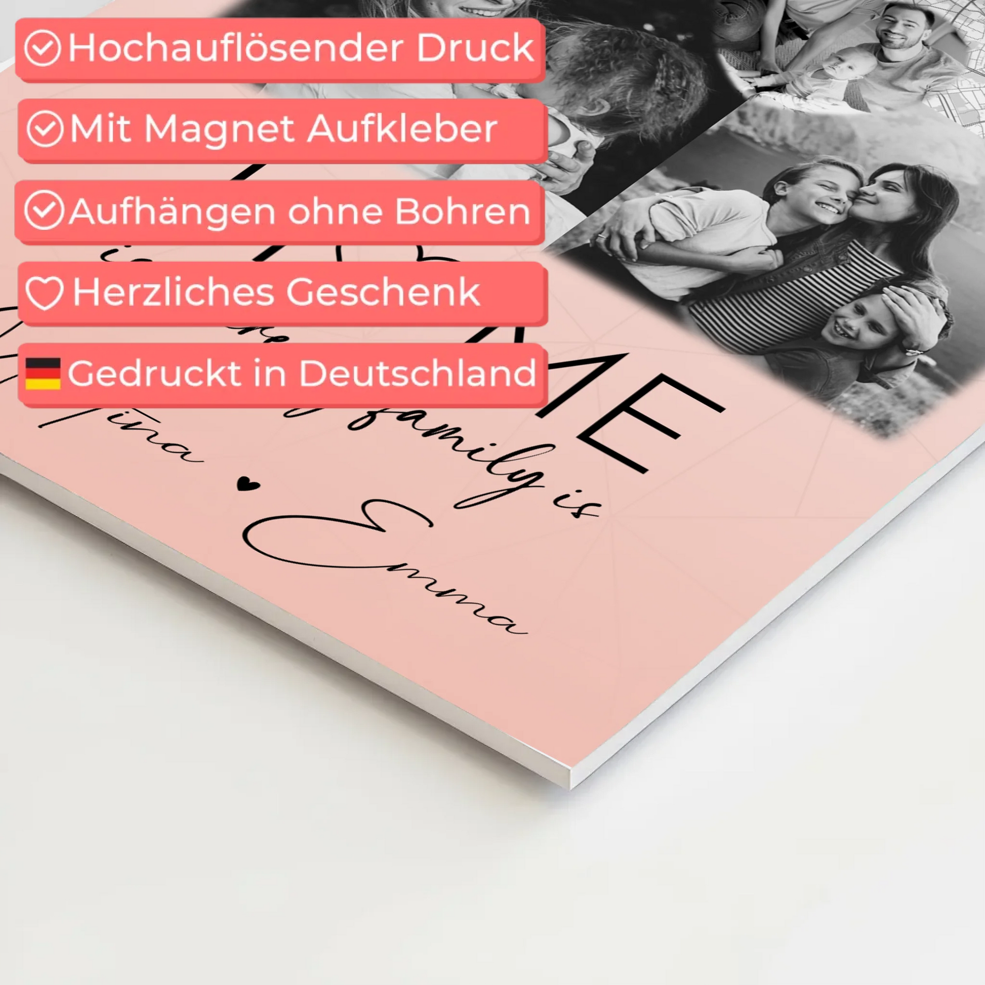 Familienbild Personalisiert mit 3 Fotos und Herz Foto Karte Where My Family Is Perfektes Geschenk 4