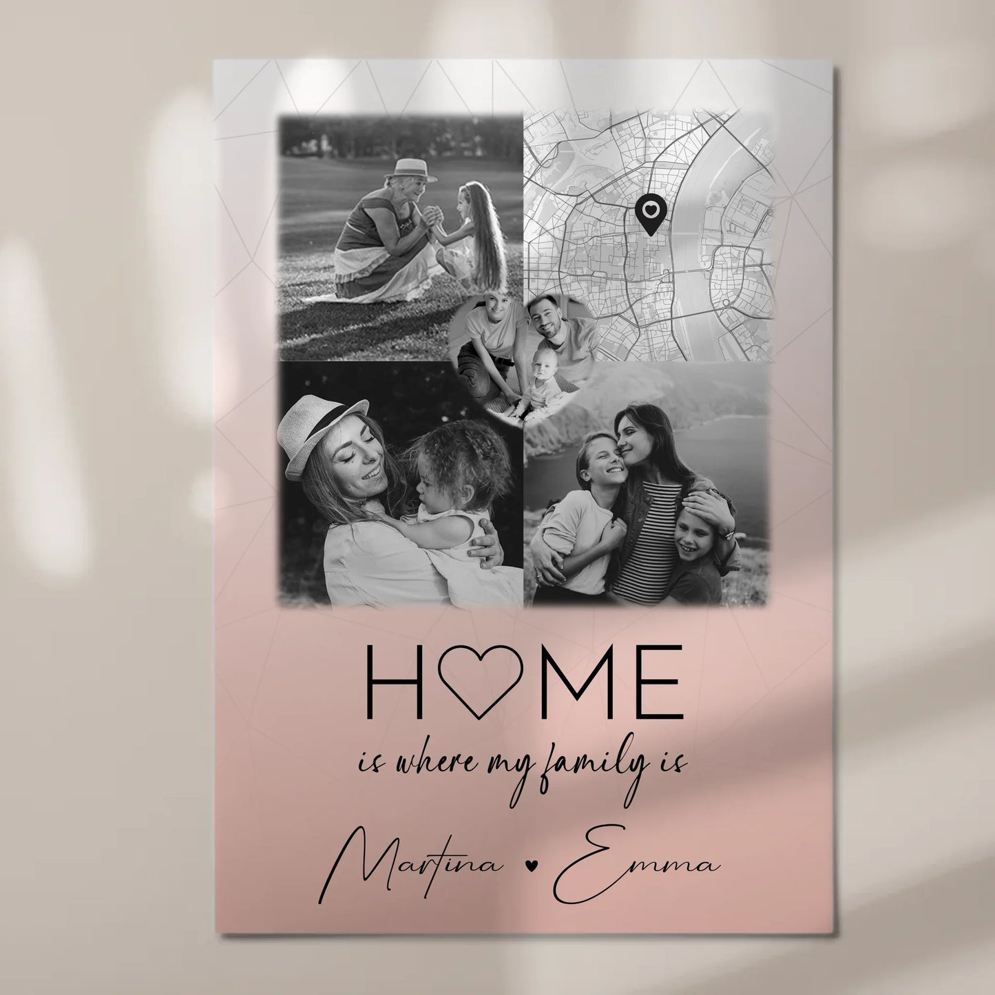 Familienbild Personalisiert mit 3 Fotos und Herz Foto Karte Where My Family Is Perfektes Geschenk 7