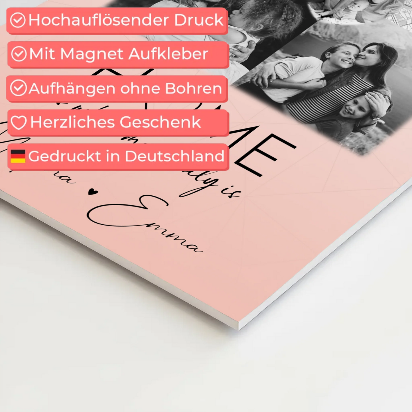 Familienbild Personalisiert mit 3 Fotos und Herz Foto Karte Where My Family Is Perfektes Geschenk 10