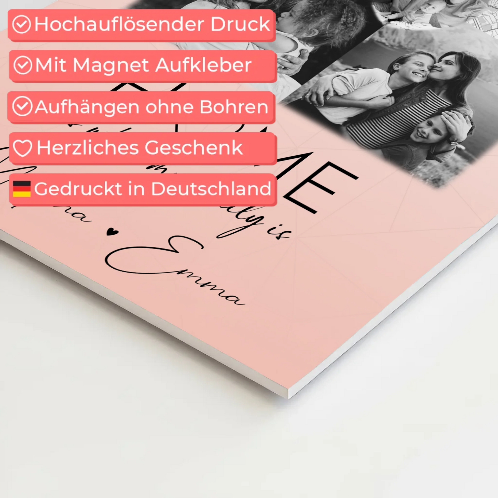 Familienbild Personalisiert mit 3 Fotos und Herz Foto Karte Where My Family Is Perfektes Geschenk 10