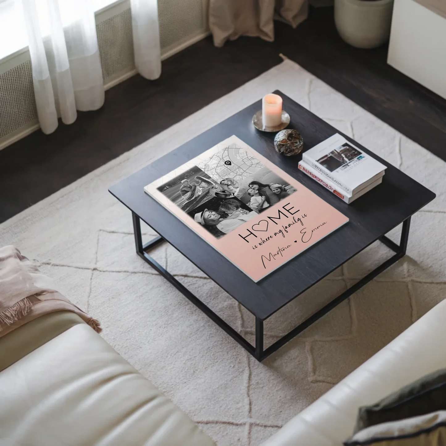 Familienbild Personalisiert mit 3 Fotos und Herz Foto Karte Where My Family Is Perfektes Geschenk