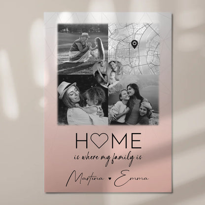 Familienbild Personalisiert mit 3 Fotos und Herz Foto Karte Where My Family Is Perfektes Geschenk