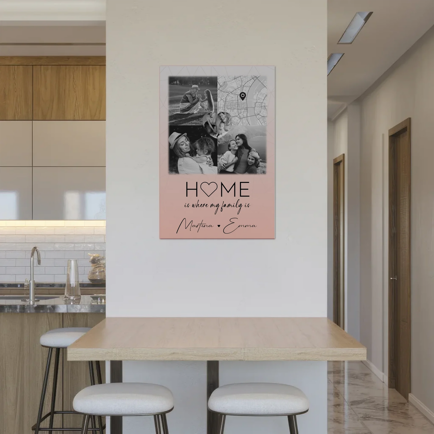 Familienbild Personalisiert mit 3 Fotos und Herz Foto Karte Where My Family Is Perfektes Geschenk