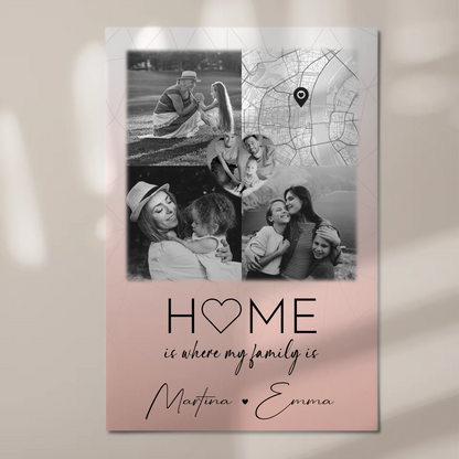 Familienbild Personalisiert mit 3 Fotos und Herz Foto Karte Where My Family Is Perfektes Geschenk