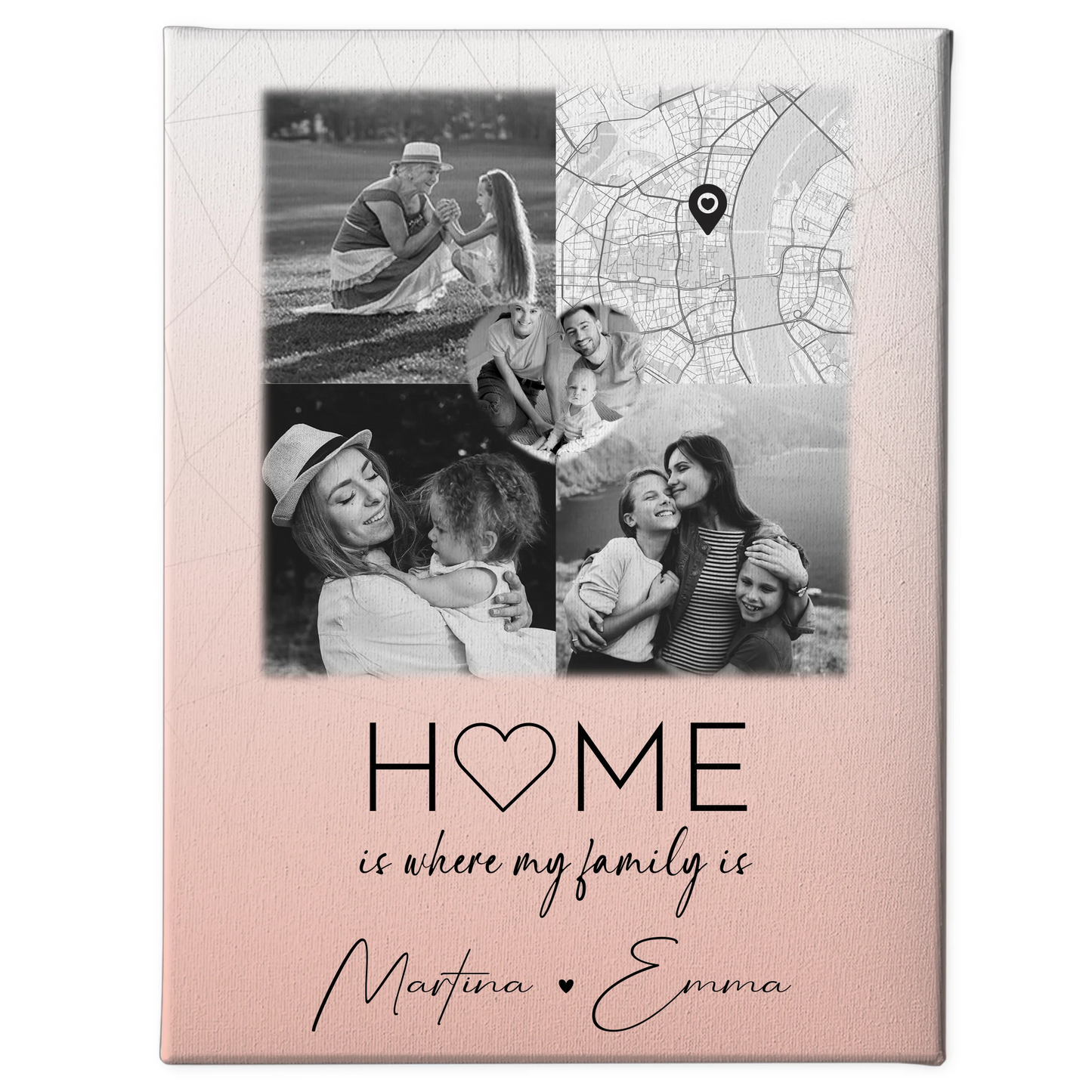 Leinwand Wandbild Familie Personalisiert mit 3 Fotos und Herz Foto Karte Where My Family Is 1