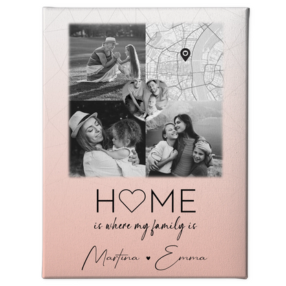 Leinwand Wandbild Familie Personalisiert mit 3 Fotos und Herz Foto Karte Where My Family Is 1