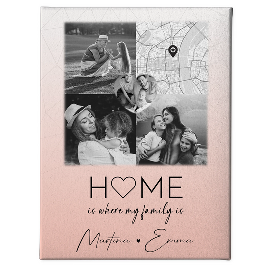 Leinwand Wandbild Familie Personalisiert mit 3 Fotos und Herz Foto Karte Where My Family Is 1