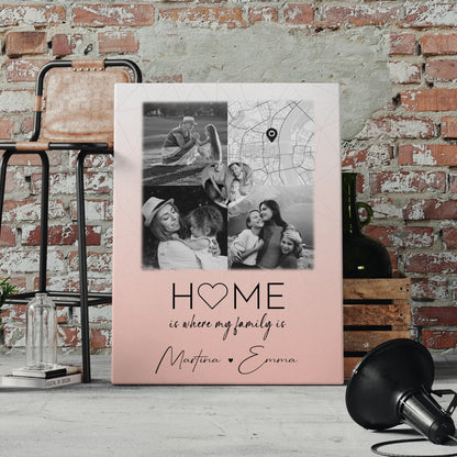 Leinwand Wandbild Familie Personalisiert mit 3 Fotos und Herz Foto Karte Where My Family Is 4