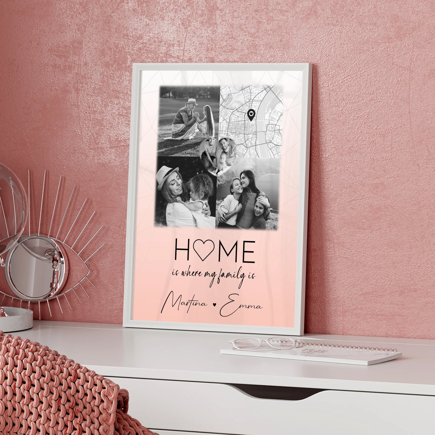 Familienposter Personalisiert Mit Namen 3 Fotos und 1 Herz Foto und Karte Where My Family Is