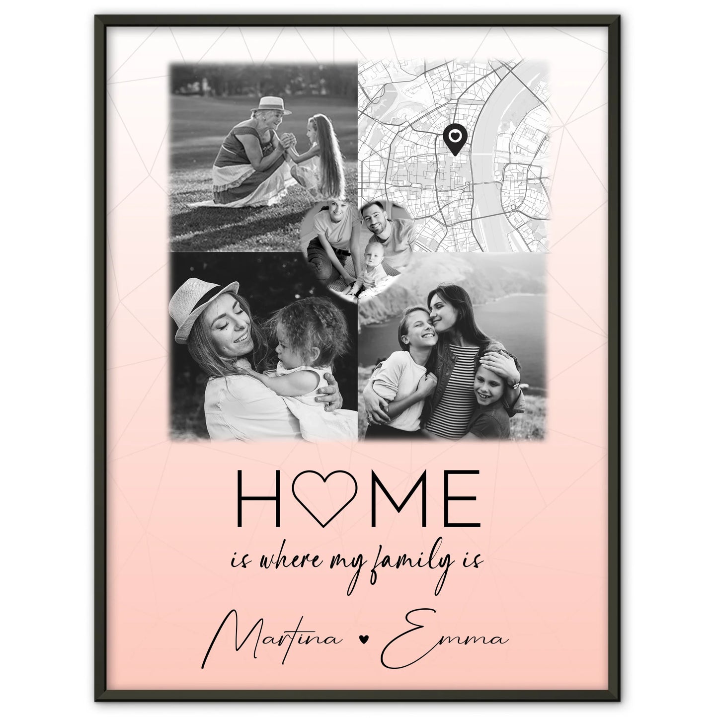 Familienposter Personalisiert Mit Namen 3 Fotos und 1 Herz Foto und Karte Where My Family Is