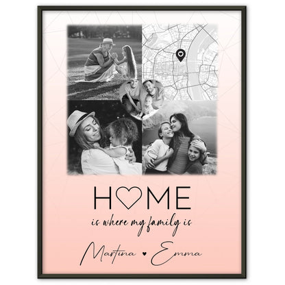 Familienposter Personalisiert Mit Namen 3 Fotos und 1 Herz Foto und Karte Where My Family Is