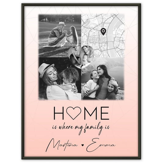 Familienposter Personalisiert Mit Namen 3 Fotos und 1 Herz Foto und Karte Where My Family Is