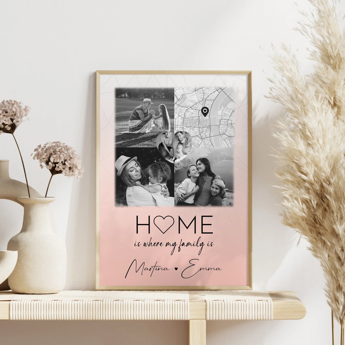 Familienposter Personalisiert Mit Namen 3 Fotos und 1 Herz Foto und Karte Where My Family Is