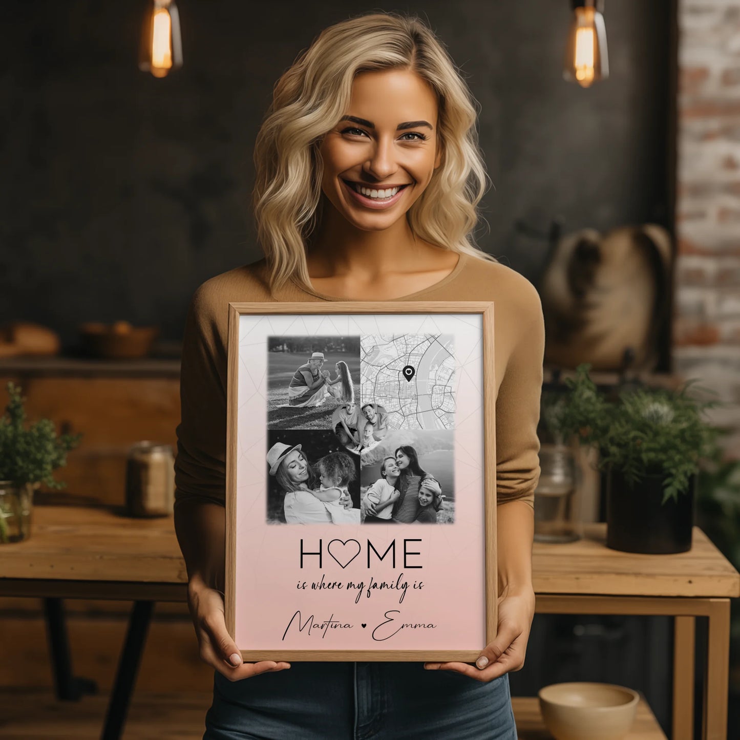 Familienposter Personalisiert Mit Namen 3 Fotos und 1 Herz Foto und Karte Where My Family Is