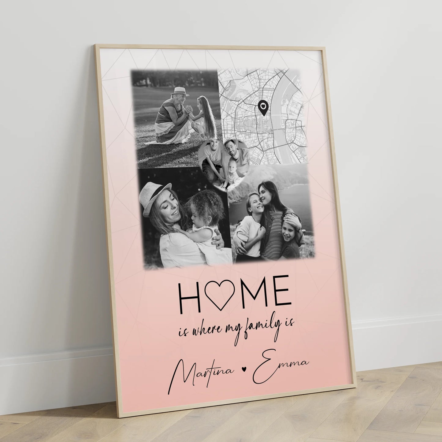 Familienposter Personalisiert Mit Namen 3 Fotos und 1 Herz Foto und Karte Where My Family Is
