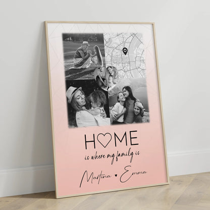 Familienposter Personalisiert Mit Namen 3 Fotos und 1 Herz Foto und Karte Where My Family Is
