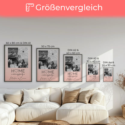 Familienposter Personalisiert Mit Namen 3 Fotos und 1 Herz Foto und Karte Where My Family Is
