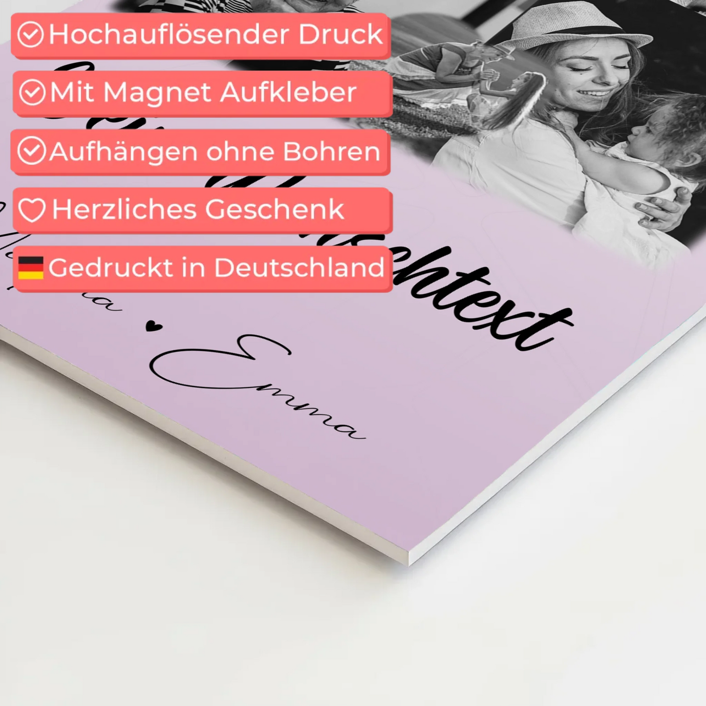 Wandbild Familie Personalisiert mit 8 Fotos 1 Herz Foto Wunschtext