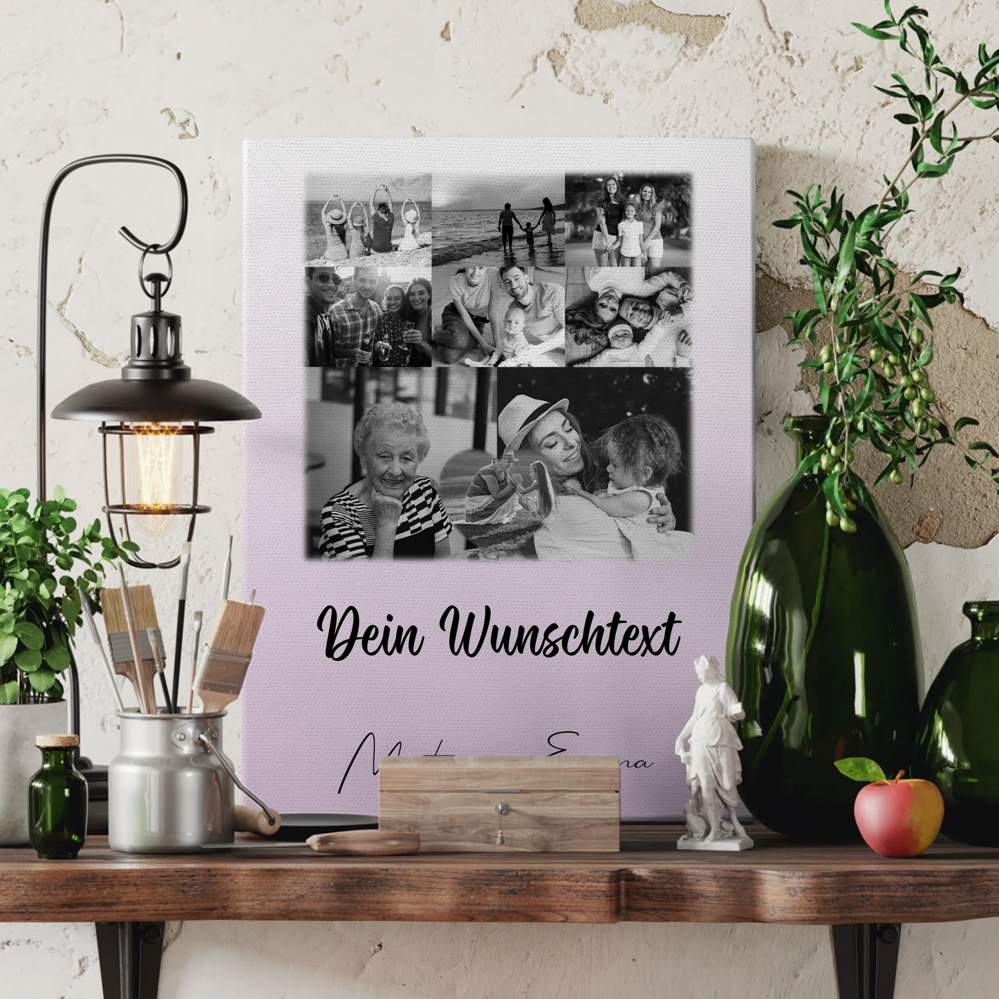 Wandbild Familie Personalisiert mit 8 Fotos Herz Wunschtext Fotogeschenk 3