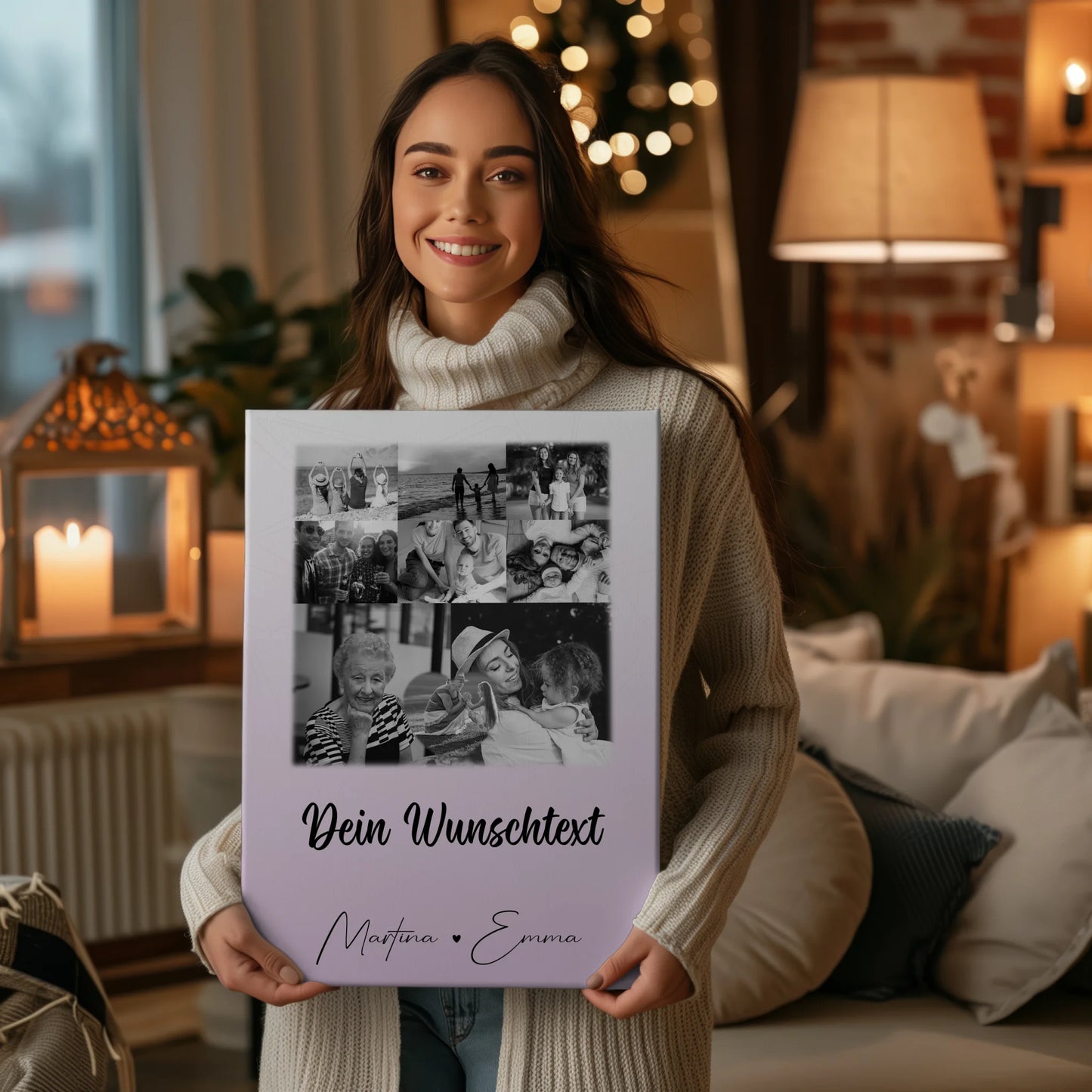 Wandbild Familie Personalisiert mit 8 Fotos Herz Wunschtext Fotogeschenk 2