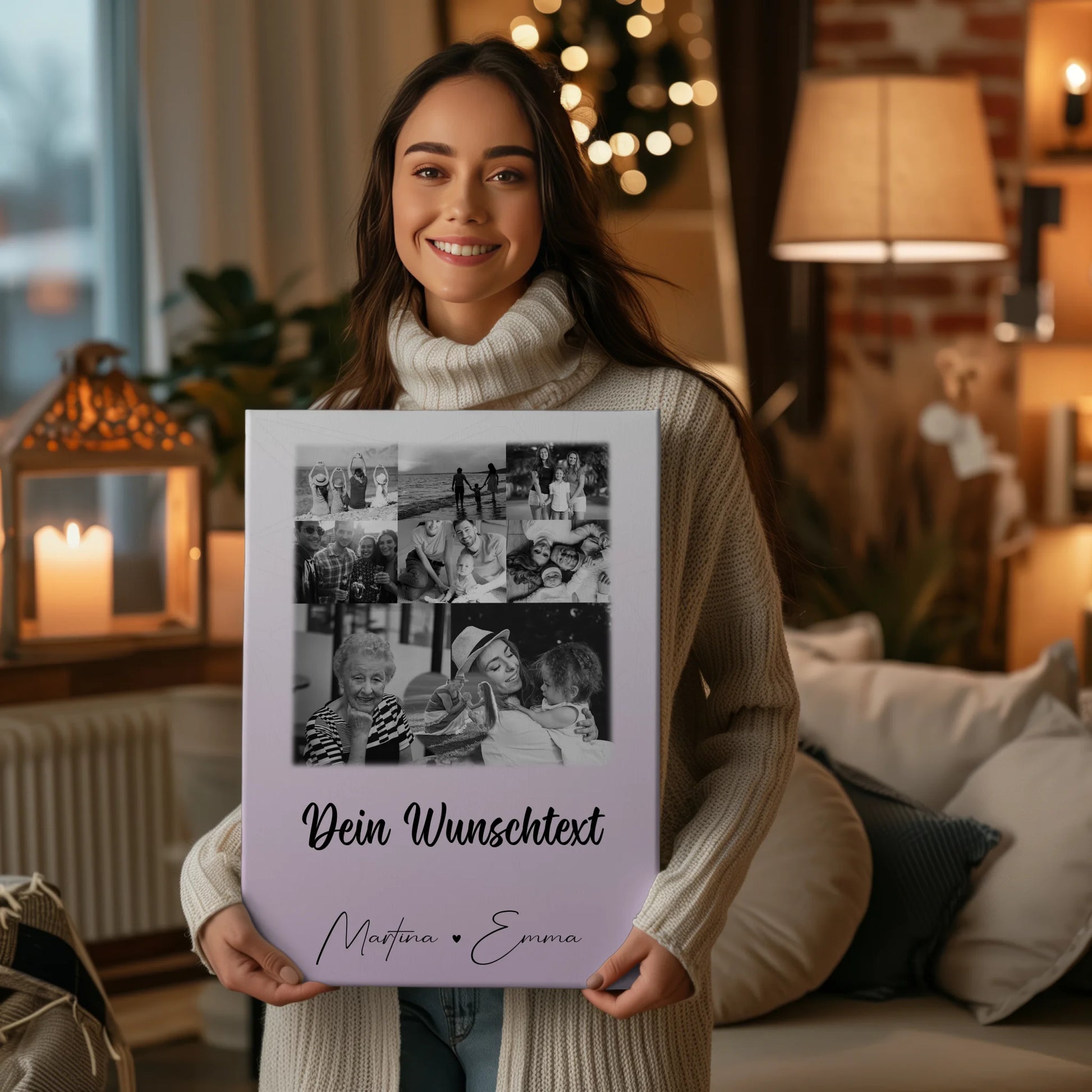 Wandbild Familie Personalisiert mit 8 Fotos Herz Wunschtext Fotogeschenk 2