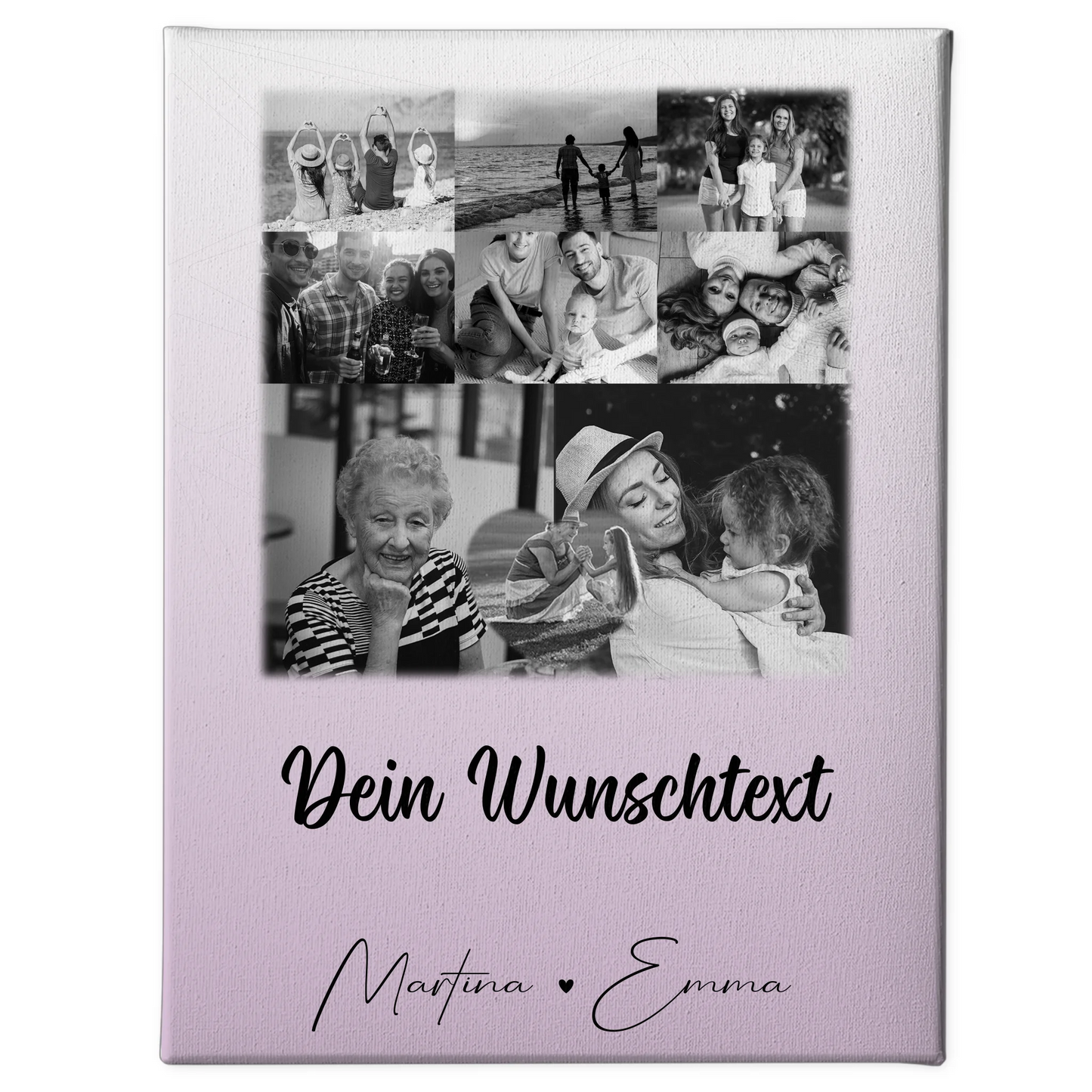 Wandbild Familie Personalisiert mit 8 Fotos Herz Wunschtext Fotogeschenk 1