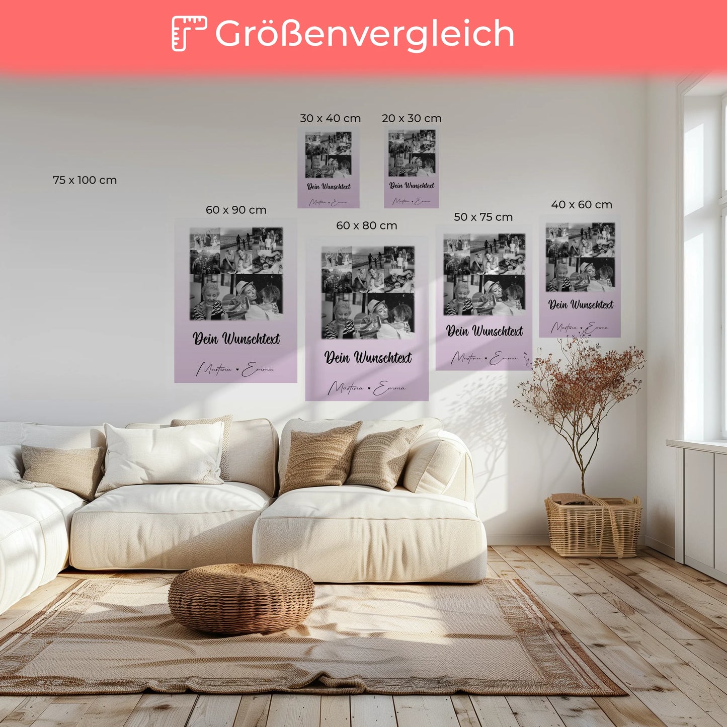 Wandbild Familie Personalisiert mit 8 Fotos Herz Wunschtext Fotogeschenk 6