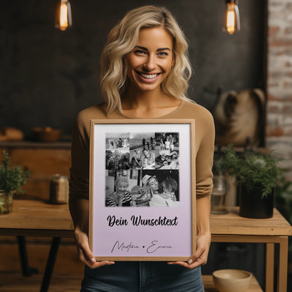 Personalisiertes Poster Namen Familie mit 8 Fotos und 1 Herz Foto und Wunschtext