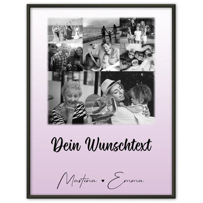 Personalisiertes Poster Namen Familie mit 8 Fotos und 1 Herz Foto und Wunschtext