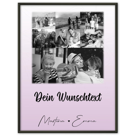 Personalisiertes Poster Namen Familie mit 8 Fotos und 1 Herz Foto und Wunschtext