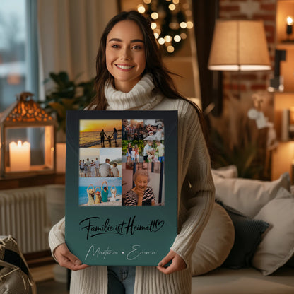 Personalisierte Fotoleinwand mit 9 Fotos Familie ist Heimat Geschenk 2