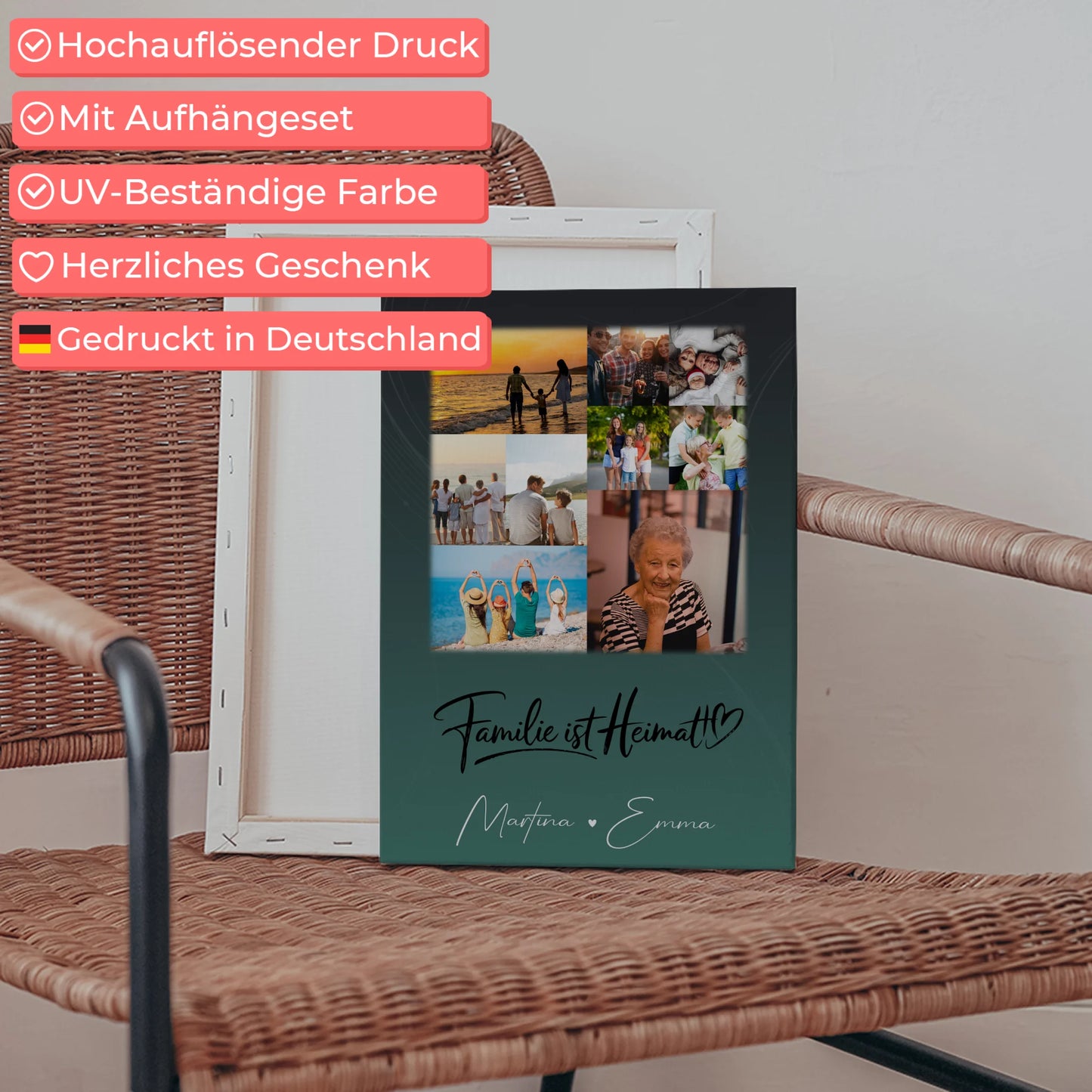 Personalisierte Fotoleinwand mit 9 Fotos Familie ist Heimat Geschenk 5