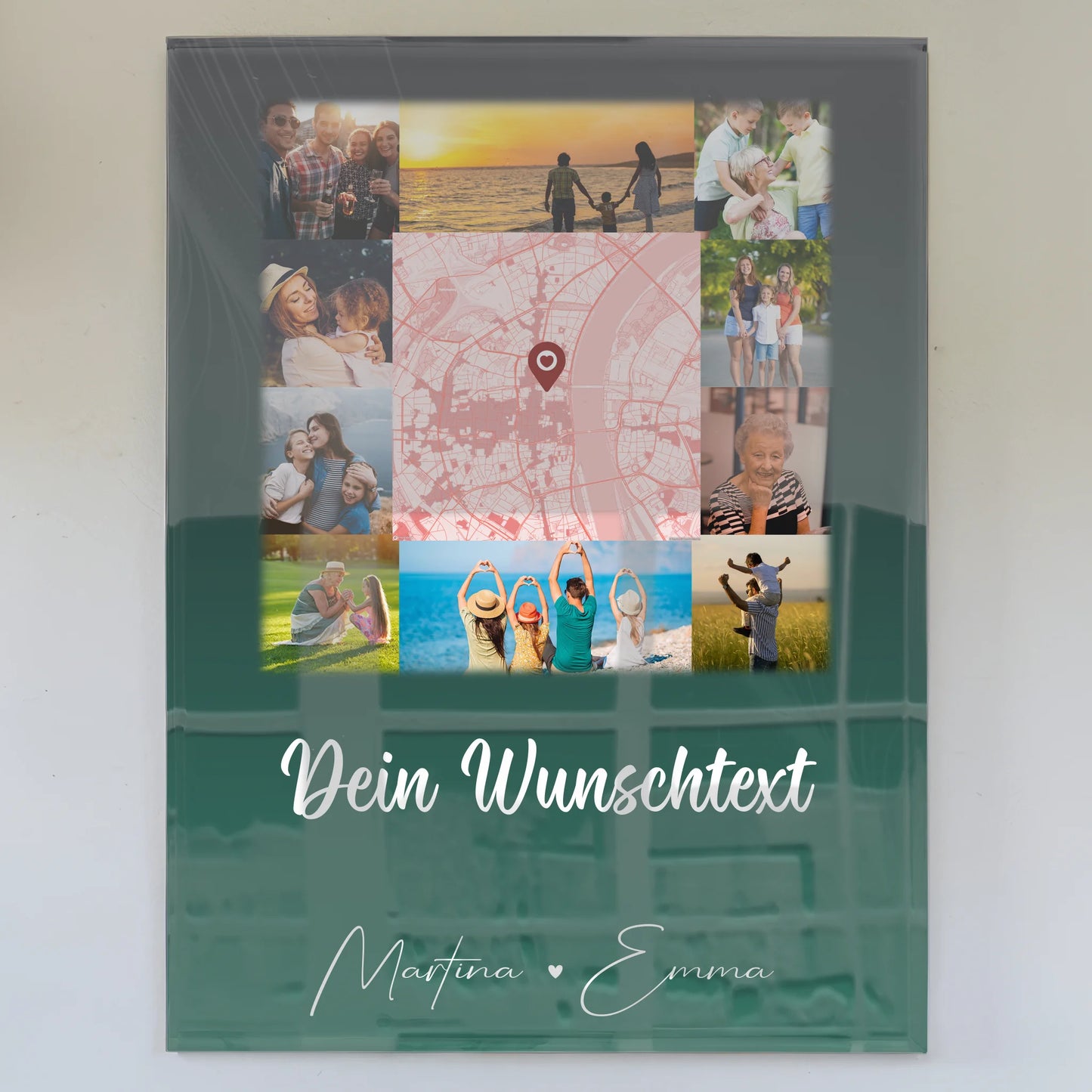 Familienbild Personalisiert mit 10 Fotos Karte in der Mitte Wunschtext Individuelles Geschenk