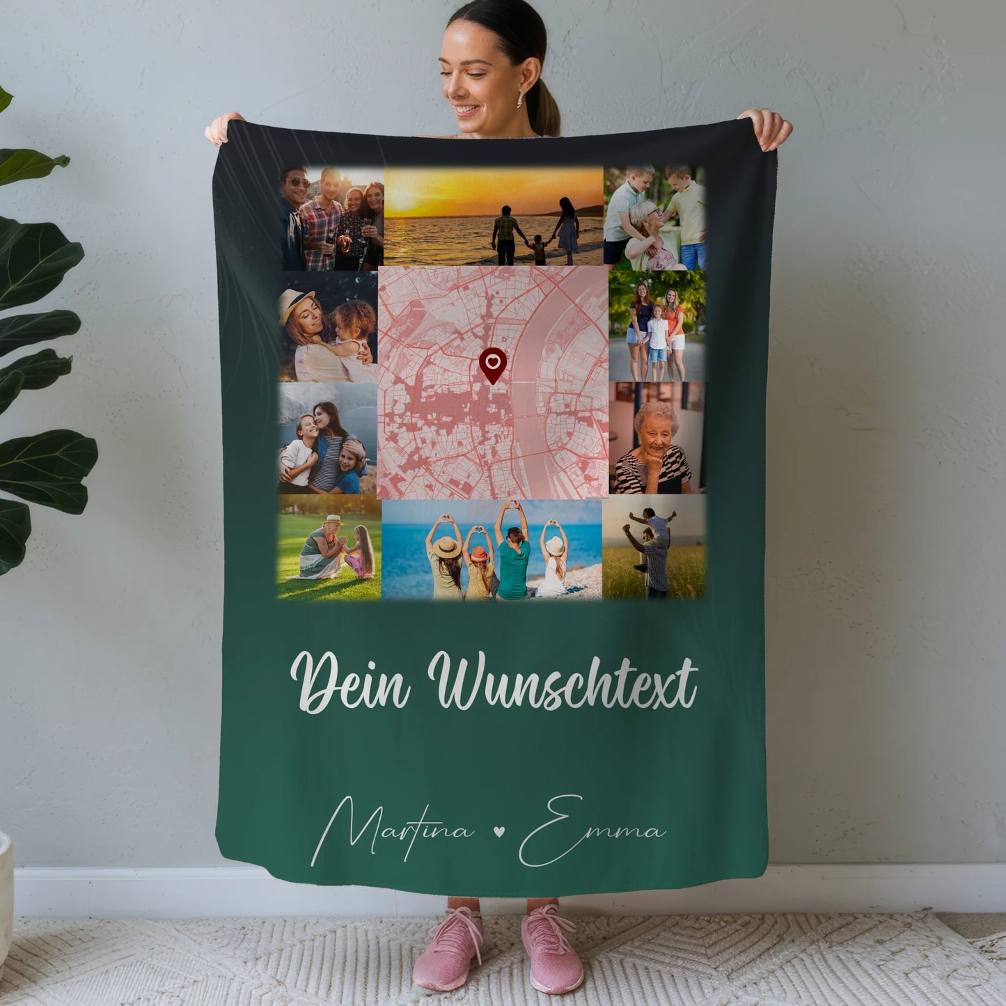 Personalisierte Decke Mit Namen 10 Fotos Karte in der Mitte Wunschtext Geschenkidee 1