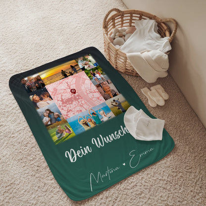 Personalisierte Decke Mit Namen 10 Fotos Karte in der Mitte Wunschtext Geschenkidee 2