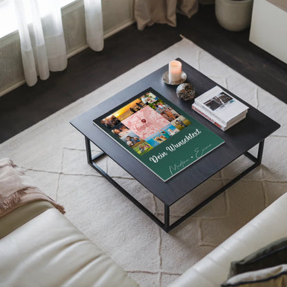 Wandbild Familie Personalisiert mit 10 Fotos Karte in der Mitte Wunschtext individuell 3