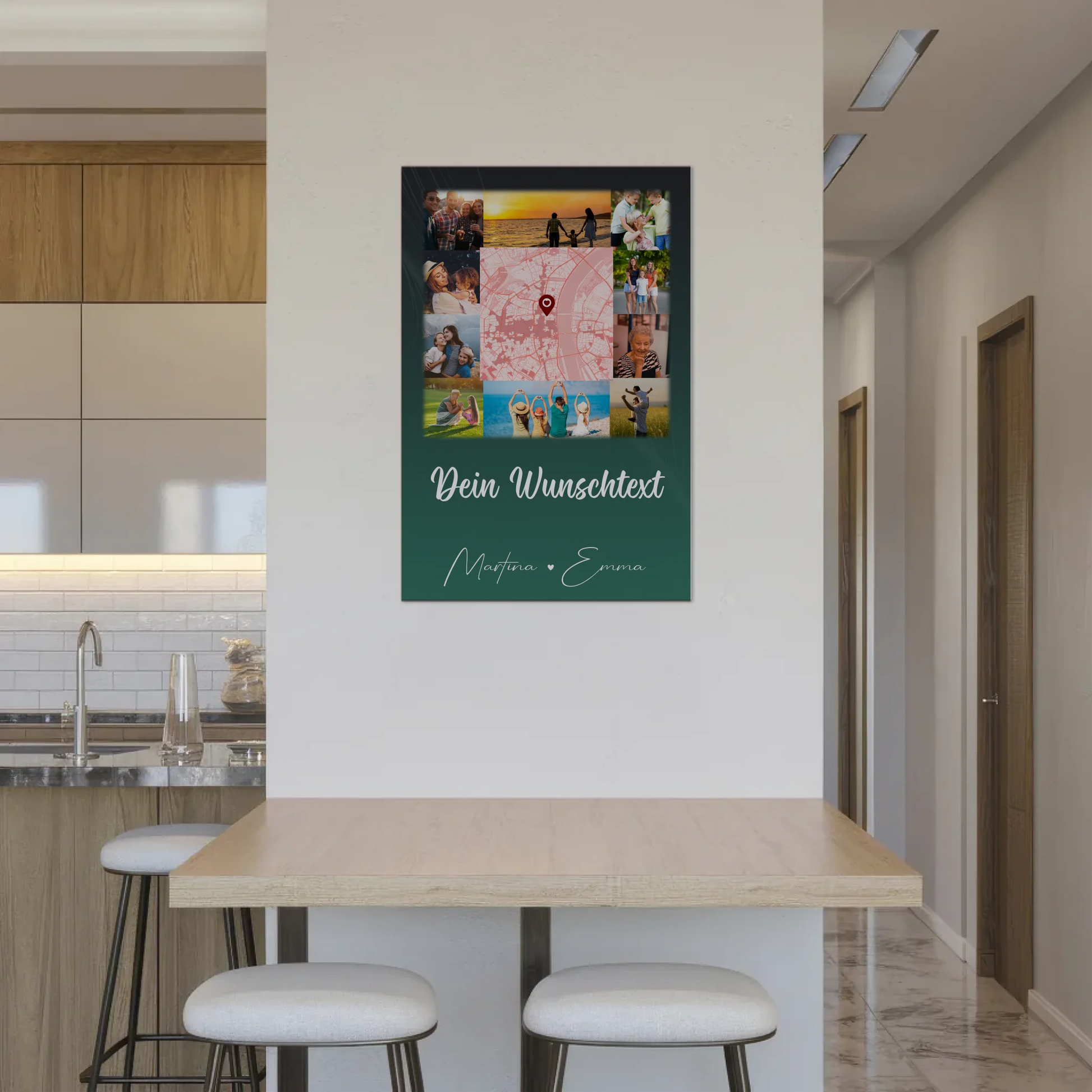 Wandbild Familie Personalisiert mit 10 Fotos Karte in der Mitte Wunschtext individuell 2