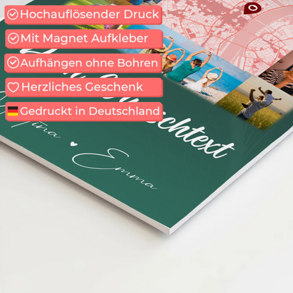 Wandbild Familie Personalisiert mit 10 Fotos Karte in der Mitte Wunschtext individuell 4