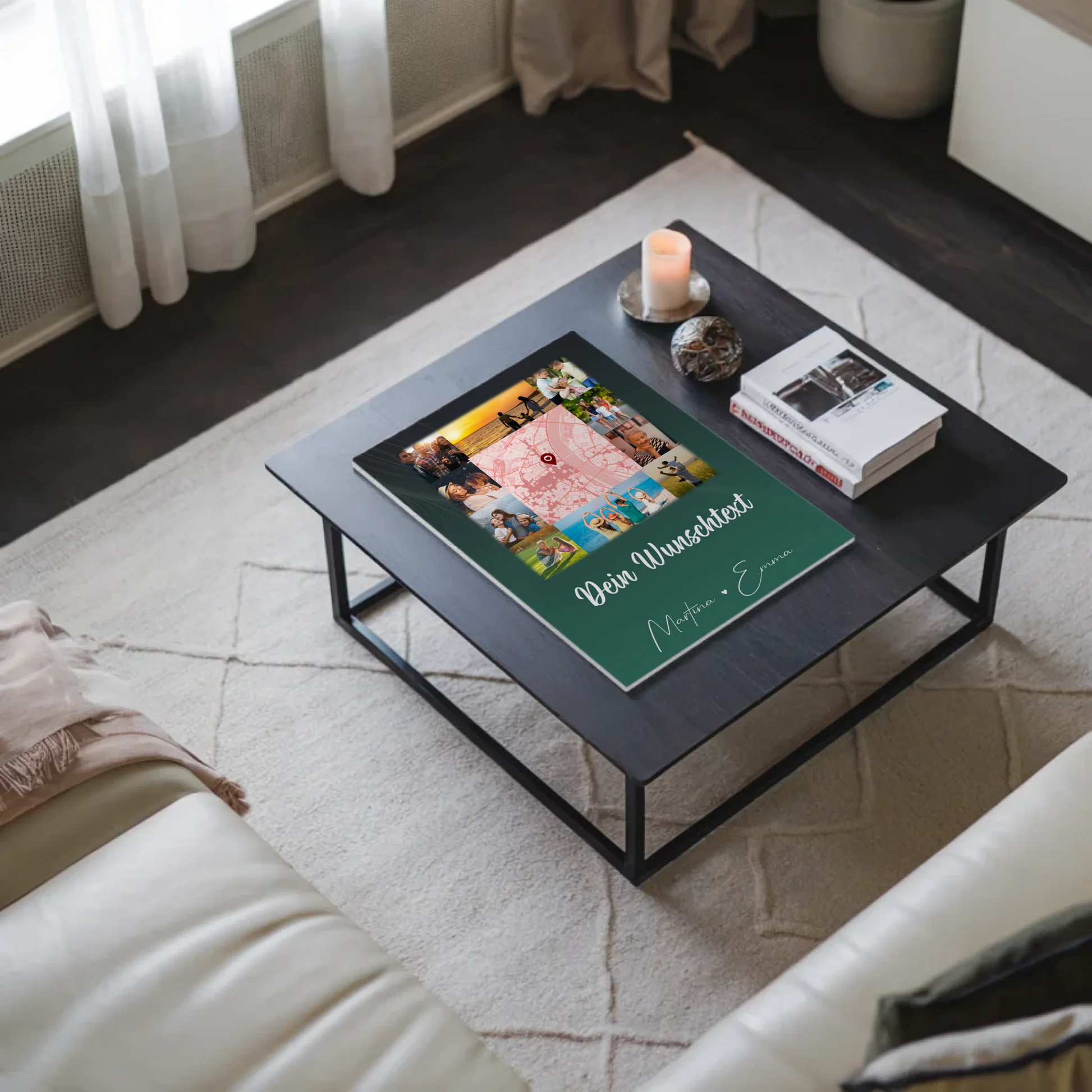 Wandbild Familie Personalisiert mit 10 Fotos Karte in der Mitte Wunschtext individuell 9