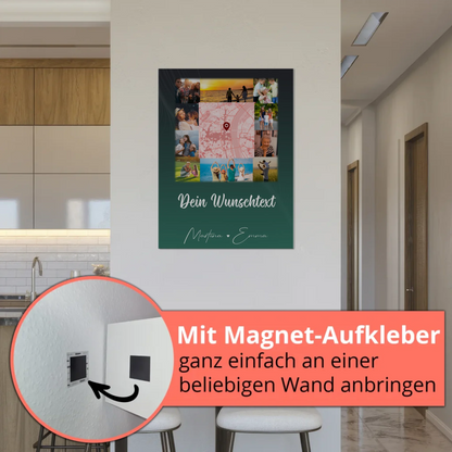 Wandbild Familie Personalisiert mit 10 Fotos Karte in der Mitte Wunschtext individuell