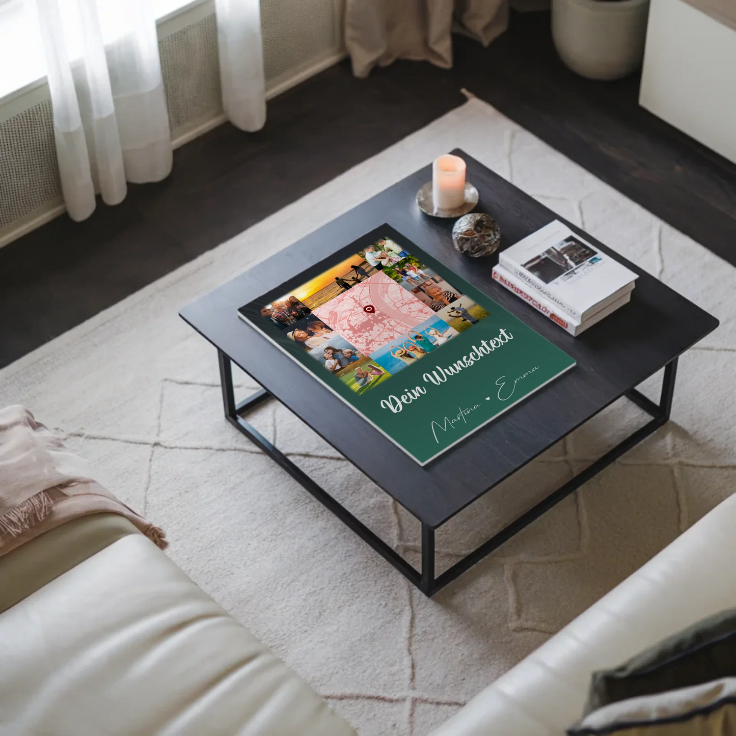 Wandbild Familie Personalisiert mit 10 Fotos Karte in der Mitte Wunschtext individuell