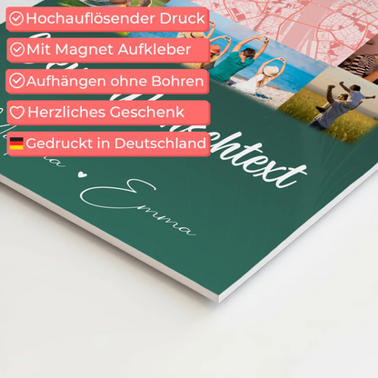 Wandbild Familie Personalisiert mit 10 Fotos Karte in der Mitte Wunschtext individuell