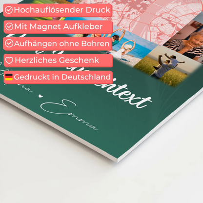 Wandbild Familie Personalisiert mit 10 Fotos Karte in der Mitte Wunschtext individuell