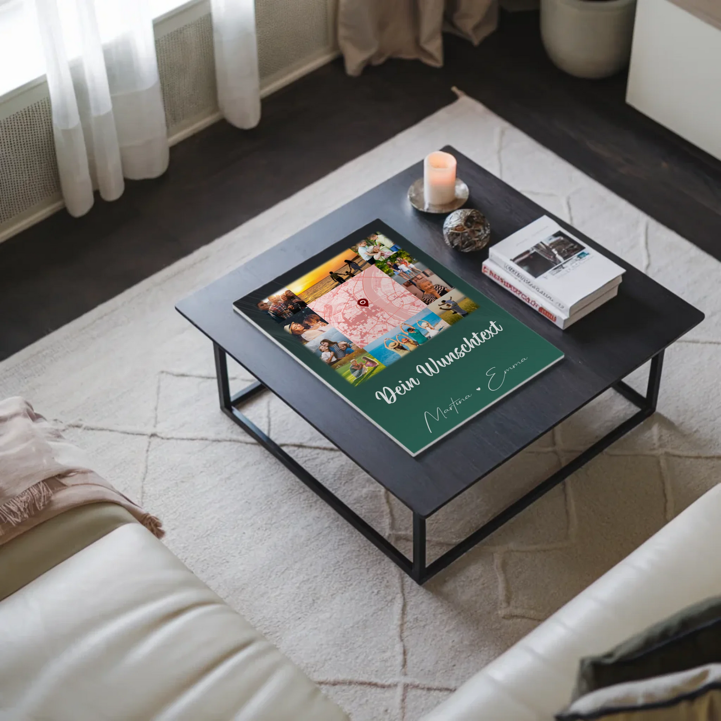 Wandbild Familie Personalisiert mit 10 Fotos Karte in der Mitte Wunschtext individuell