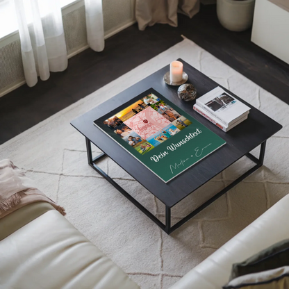 Wandbild Familie Personalisiert mit 10 Fotos Karte in der Mitte Wunschtext individuell