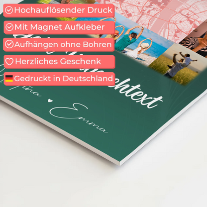 Wandbild Familie Personalisiert mit 10 Fotos Karte in der Mitte Wunschtext individuell