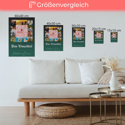 Wandbild Familie Personalisiert mit 10 Fotos Karte in der Mitte Wunschtext individuell