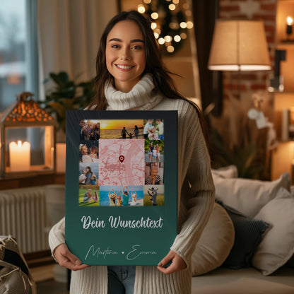 Personalisierte Leinwand Mit Spruch 10 Fotos Karte in der Mitte Wunschtext Geschenk 2