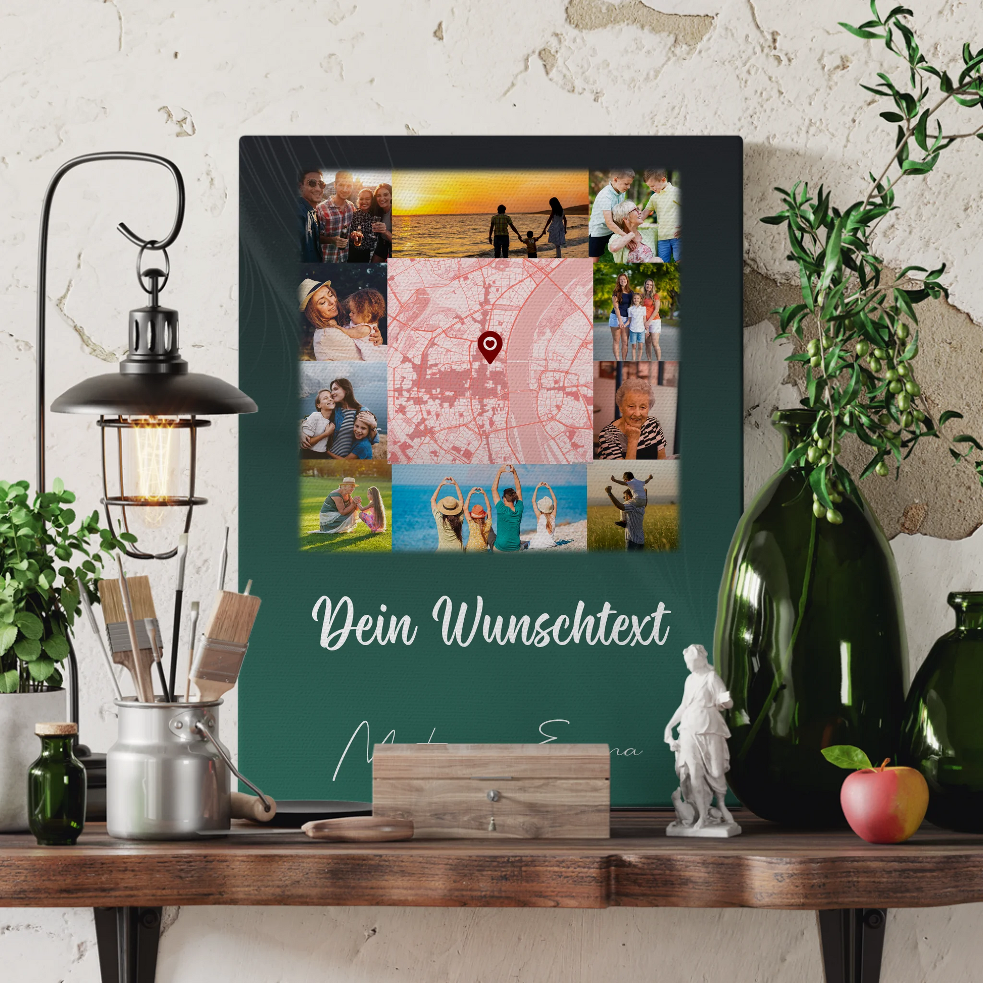 Personalisierte Leinwand Mit Spruch 10 Fotos Karte in der Mitte Wunschtext Geschenk 3