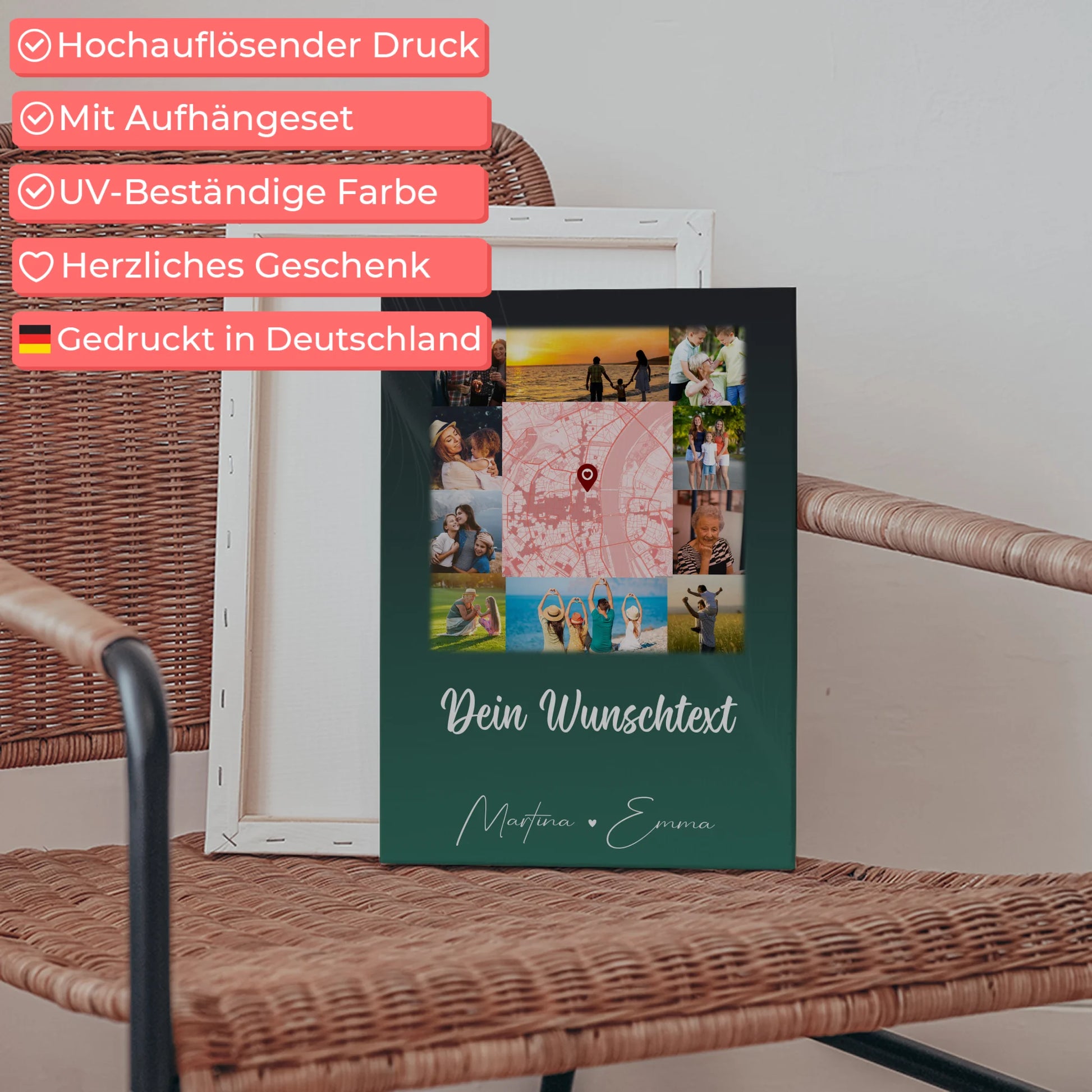 Personalisierte Leinwand Mit Spruch 10 Fotos Karte in der Mitte Wunschtext Geschenk 5